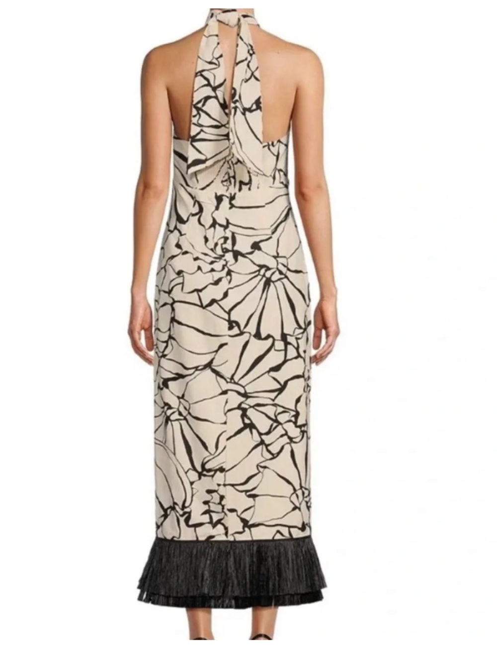 Antonio Melani x M.G. Style Sommers Halter Linen Shell Print Fringe Dress Sz 8 - Picture 5 of 6